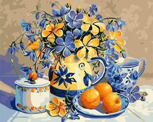 peinture par numéros | Fleurs et Oranges | facile fleurs papillons | FiguredArt