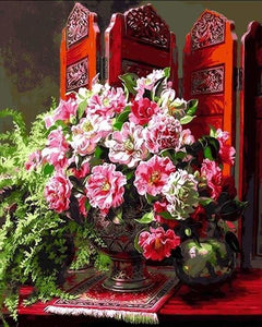 peinture par numéros | Fleurs et paravent chinois | complexe fleurs | FiguredArt