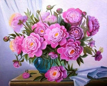 Charger l&#39;image dans la galerie, peinture par numéros | Fleurs et Vase bleu | fleurs intermédiaire | FiguredArt