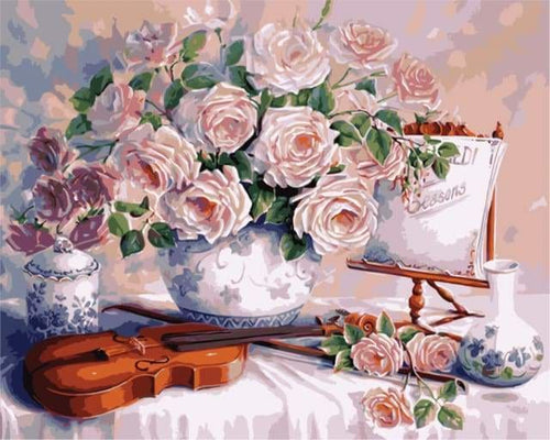 peinture par numéros | Fleurs et Violon | facile fleurs | FiguredArt