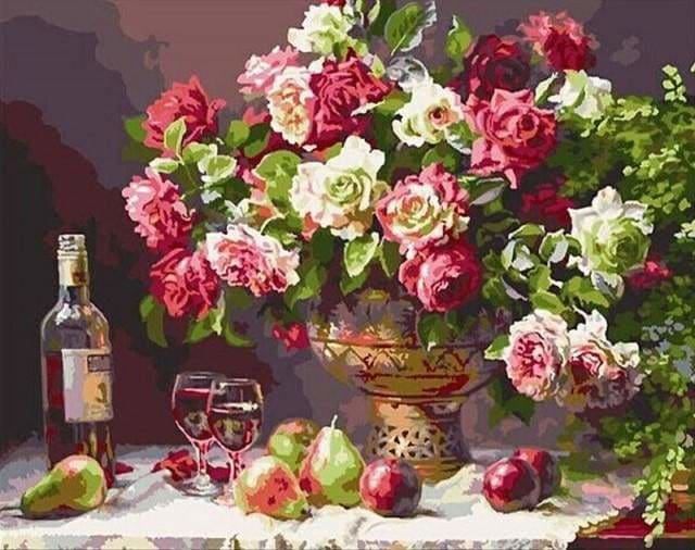 peinture par numéros | Fleurs Vin et Fruits | facile fleurs | FiguredArt