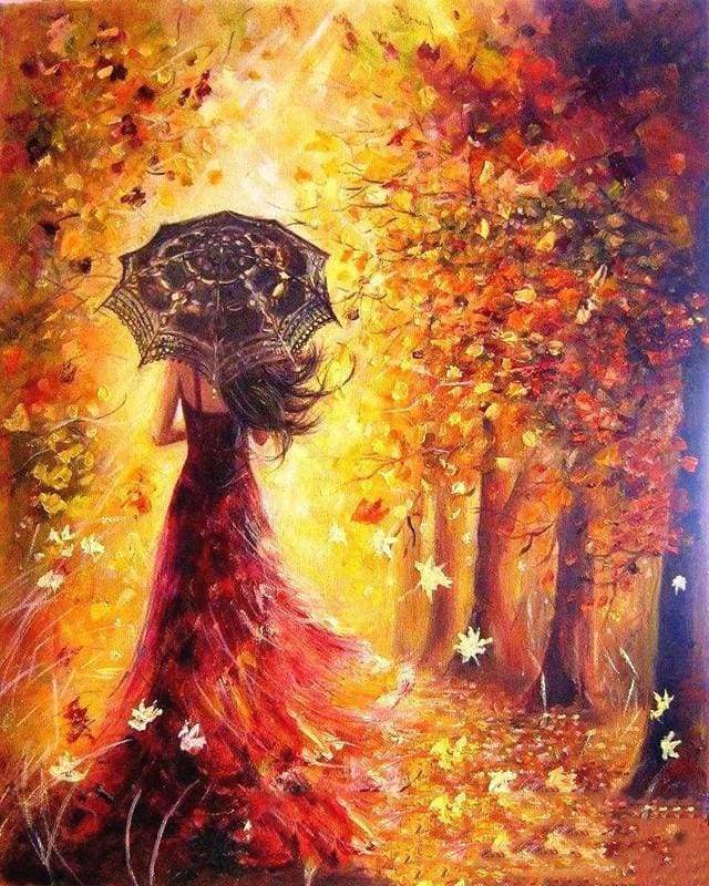 peinture par numéros | Forêt dAutomne et Femme au Parapluie | complexe romantique | FiguredArt