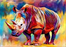 Charger l&#39;image dans la galerie, peinture par numéros | Grand Rhino coloré | animaux complexe Pop Art rhinocéros | FiguredArt