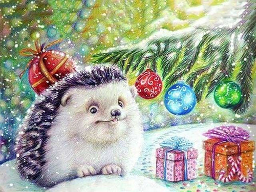 peinture par numéros | Hérisson et Cadeaux de Noël | animaux complexe hérissons Noël | FiguredArt