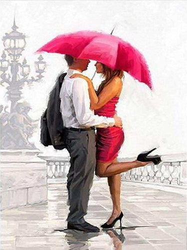 peinture par numéros | Homme et femme avec parapluie rouge | intermédiaire romantique | FiguredArt