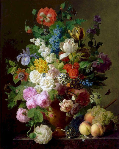 peinture par numéros | Jan Frans van Dael - Vase de Fleurs Raisins et Pêches | nouveautés fleurs complexe | FiguredArt