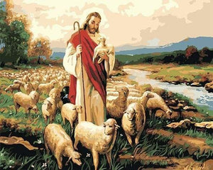 peinture par numéros | Jésus Christ et son troupeau | intermédiaire religion | FiguredArt