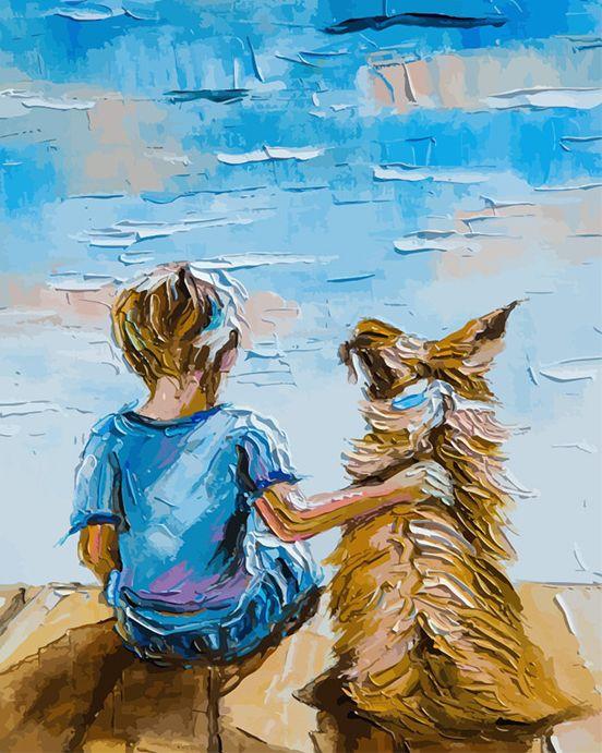 peinture par numéros | Jeune et son Chien | animaux, chiens, Intermédiaire | FiguredArt