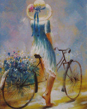 Charger l&#39;image dans la galerie, peinture par numéros | Jeune femme à bicyclette | nouveautés romantique intermédiaire | FiguredArt