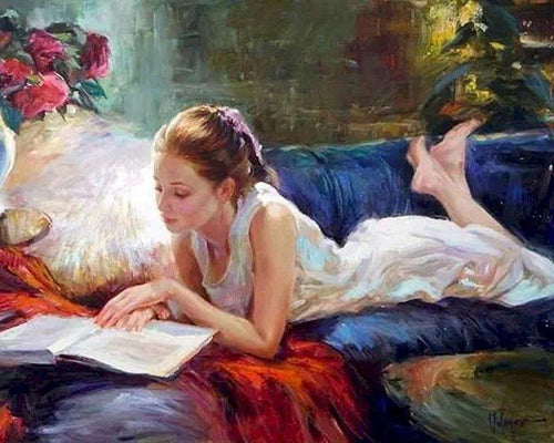 peinture par numéros | Jeune Femme lisant | nouveautés romantique facile | FiguredArt