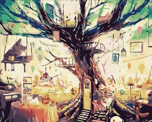 peinture par numéros | La Maison dans lArbre | arbres facile ville | FiguredArt