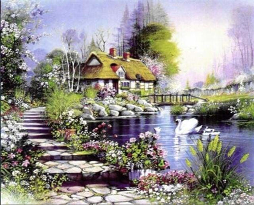 peinture par numéros | La Maison sur le Lac | complexe paysages | FiguredArt