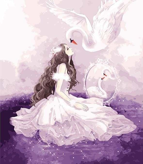 peinture par numéros | La Princesse et le Cygne | animaux cignes intermédiaire oiseaux romantique | FiguredArt