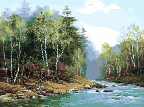 peinture par numéros | La Rivière au Printemps | complexe paysages | FiguredArt
