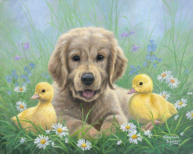 Peinture par numéros Labrador et poussins | Figured'Art intermédiaire animaux chiens oiseaux nouveautés