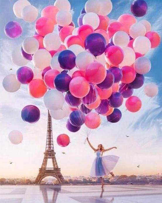 peinture par numéros | Lâcher de Ballons à Paris | complexe romantique ville | FiguredArt