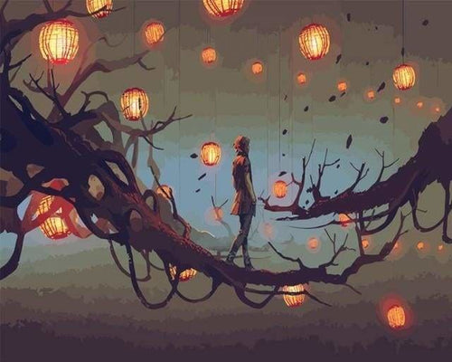 peinture par numéros | Lanternes dans la Nuit | intermédiaire paysages | FiguredArt