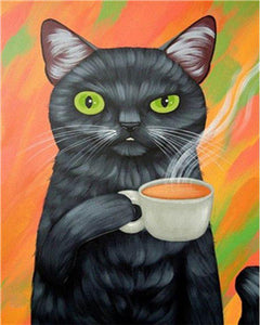 peinture par numéros | Le Chat et son café | animaux, chats, intermédiaire | FiguredArt