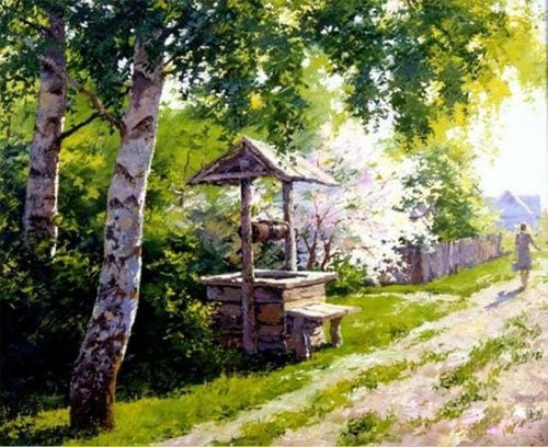 peinture par numéros | Le vieux Puit près des Arbres | arbres complexe paysages | FiguredArt