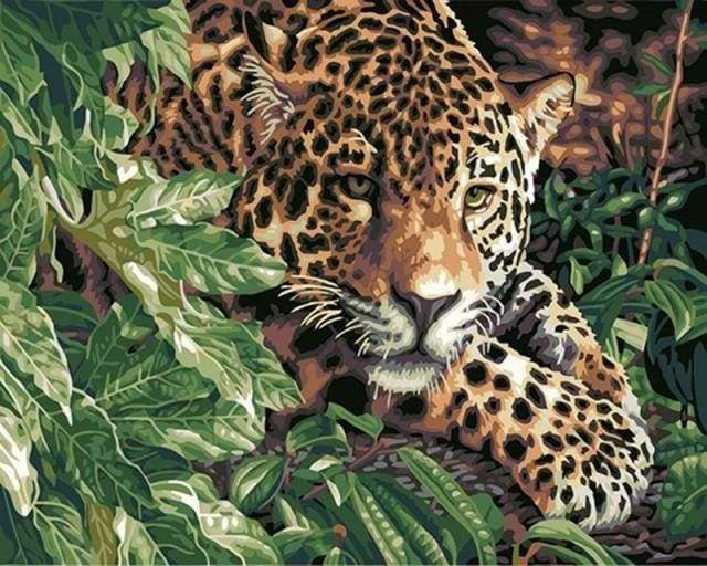 peinture par numéros | Léopard aux aguets | animaux arbres intermédiaire léopards nouveautés | FiguredArt