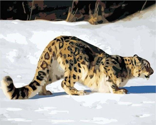 peinture par numéros | Leopard dans la Neige | animaux facile léopards | FiguredArt