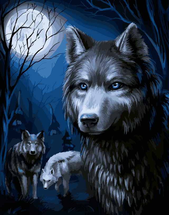 peinture par numéros | Les loups et Pleine Lune | animaux, Intermédiaire, loups | FiguredArt