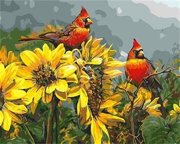 peinture par numéros | Les oiseaux rouges | animaux fleurs intermédiaire oiseaux | FiguredArt
