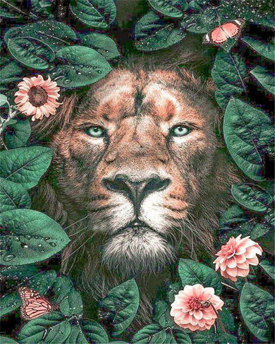 peinture par numéros | Lion et Fleurs | nouveautés animaux lions fleurs complexe | FiguredArt