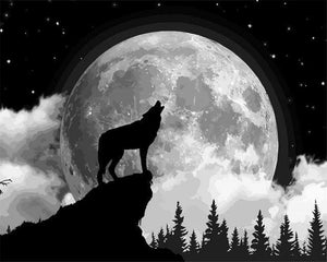 peinture par numéros | Loup solitaire et pleine Lune | animaux intermédiaire loups paysages | FiguredArt