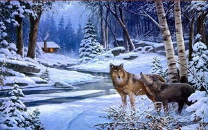 peinture par numéros | Loups près de la Maison | animaux complexe loups | FiguredArt