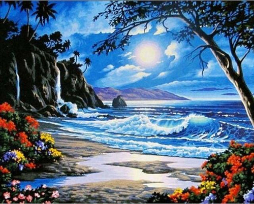 peinture par numéros | Lune au-dessus de la Mer | complexe paysages | FiguredArt
