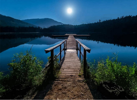 peinture par numéros | Lune et Ponton du lac | Complexe, paysages | FiguredArt