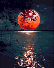 Charger l&#39;image dans la galerie, peinture par numéros | Lune rouge sur le Lac | nouveautés paysages facile | FiguredArt
