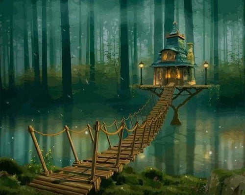 peinture par numéros | Maison au milieu de lEtang | complexe paysages | FiguredArt