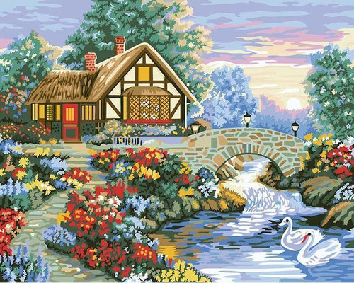 peinture par numéros | Maison fleurie sous la Neige | nouveautés paysages complexe | FiguredArt