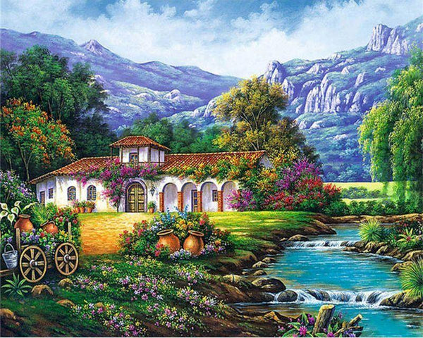 MOGTAA Kit Peinture Par Numéros Encadré 20x20cm - 4 Paysages Montagnes/Rivières - Adultes/Enfants