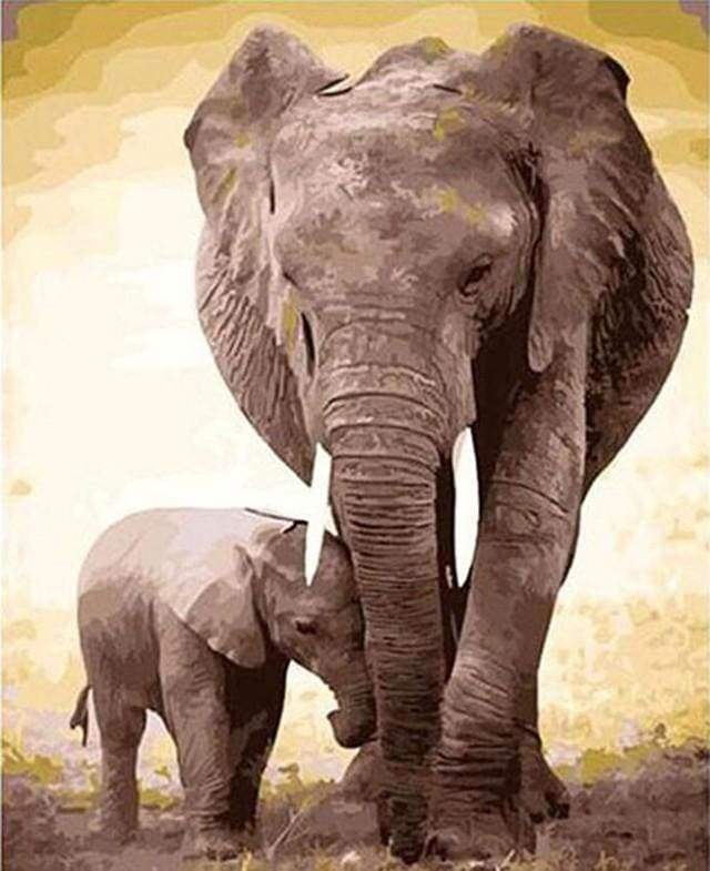 peinture par numéros | Maman éléphant et son petit | animaux intermédiaire éléphants | FiguredArt