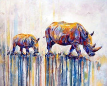 Charger l&#39;image dans la galerie, peinture par numéros | Maman et Bébé Rhinocéros | animaux complexe rhinocéros | FiguredArt