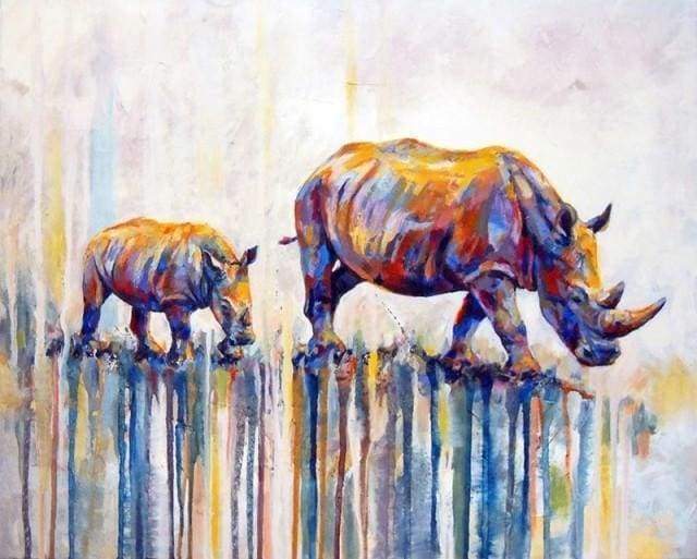 peinture par numéros | Maman et Bébé Rhinocéros | animaux complexe rhinocéros | FiguredArt