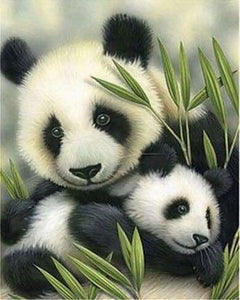 peinture par numéros | Maman Panda et son Petit dans les Feuilles | animaux complexe pandas | FiguredArt