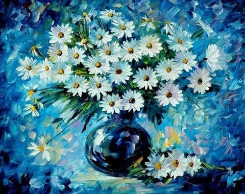 peinture par numéros | Marguerites et Vase bleu | complexe fleurs | FiguredArt