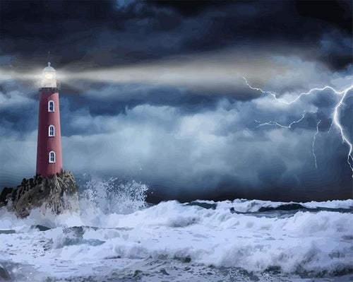 peinture par numéros | Mer déchainée et Phare | Complexe, paysages | FiguredArt