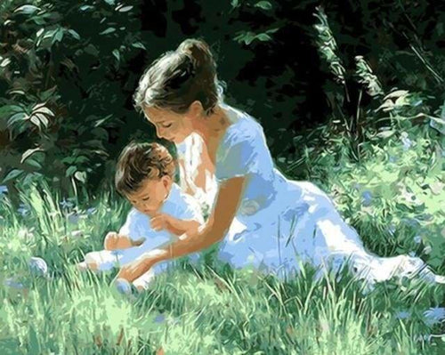 peinture par numéros | Mère en Enfant dans lHerbe | complexe paysages romantique | FiguredArt