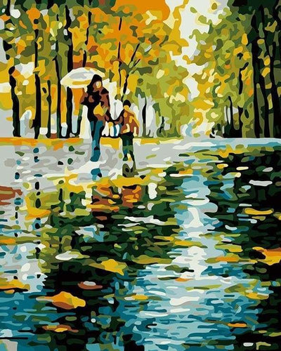 peinture par numéros | Mère et Fils sous la Pluie | arbres intermédiaire paysages | FiguredArt