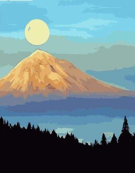 peinture par numéros | Montagne et pleine Lune | facile montagnes paysages | FiguredArt