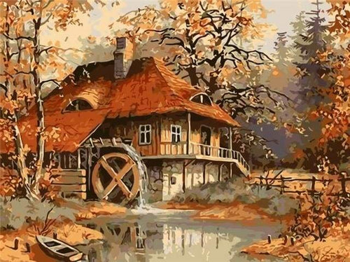 peinture par numéros | Moulin à Eau | intermédiaire ville | FiguredArt