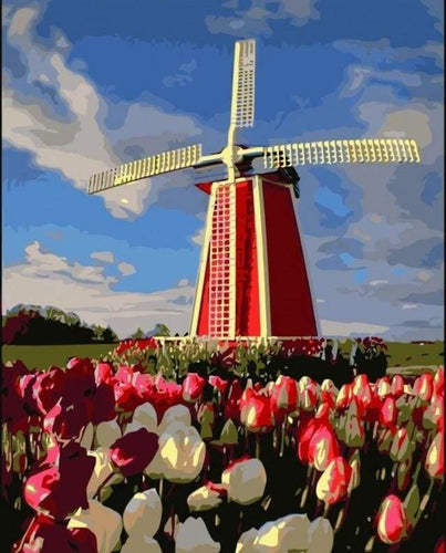 peinture par numéros | Moulin à vent et Feurs | facile paysages | FiguredArt