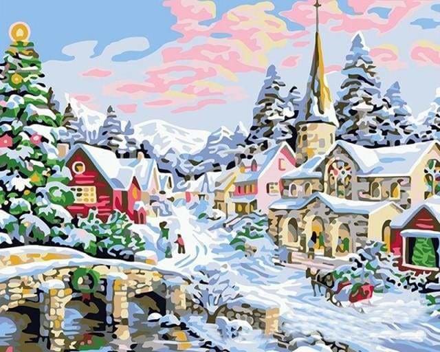 peinture par numéros | Neige de Noël | facile Noël paysages | FiguredArt