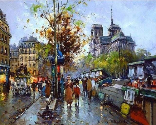 peinture par numéros | Notre-Dame de Paris et les bouquinistes | complexe ville | FiguredArt