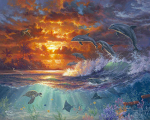 Peinture par numéros Océan et coucher de soleil | Figured'Art intermédiaire paysages animaux poissons dauphins tortues nouveautés